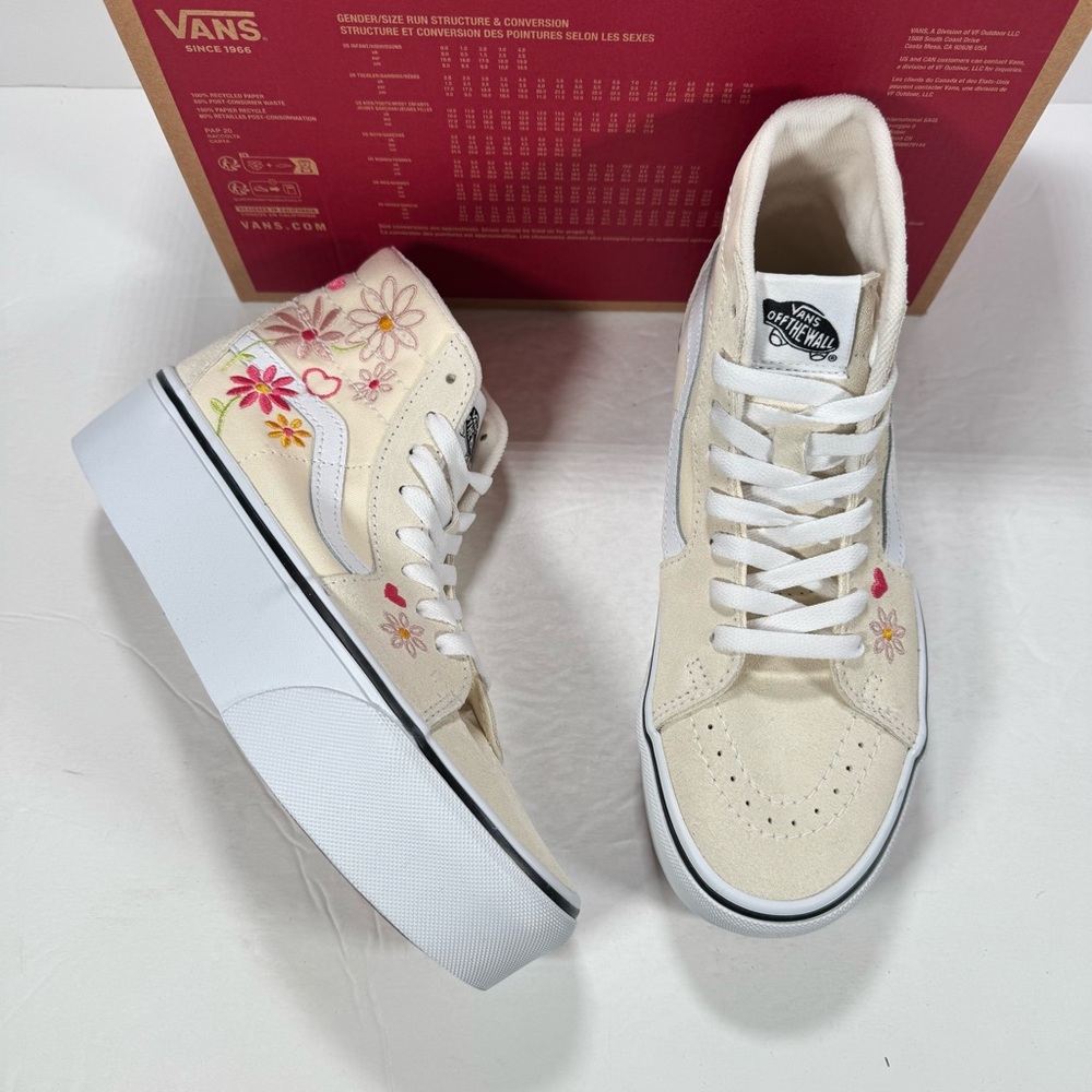 Vans Sk8 Hi Tapered Stackform Floral Embroidery Classic White Sneakers Women 7